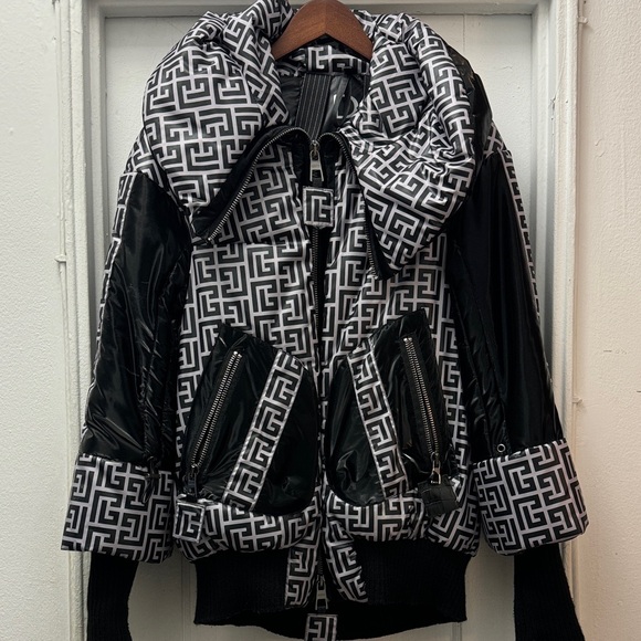 Jackets & Blazers - Monochrome Geometric Bomber Jacket - Black & White
